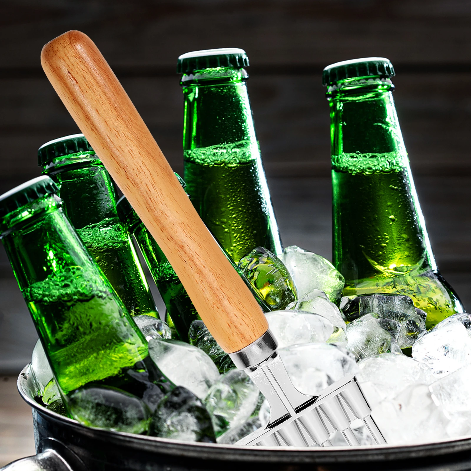 

Professional Chipper Wood Handle 6-Pronged Aluminum Alloy Crusher Heavy Duty Breaking Tool For Bar Home Kitchen Use Stainless