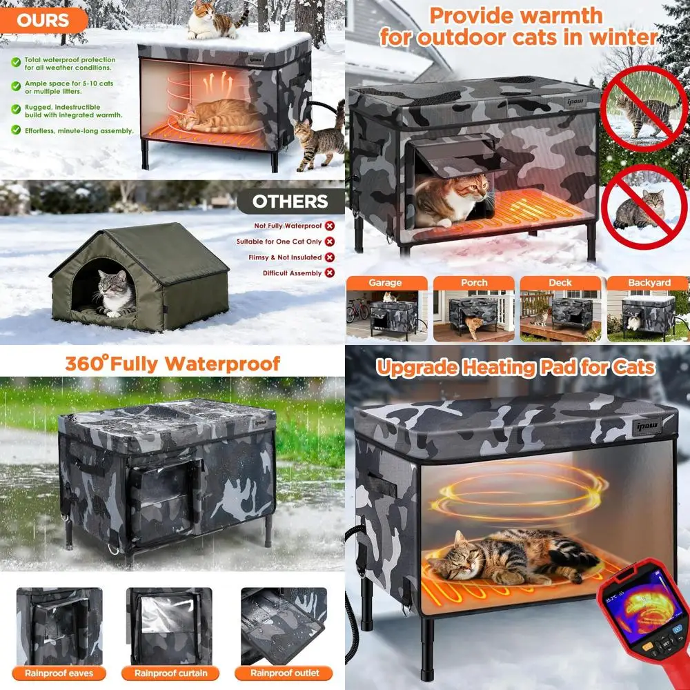 

Sturdy 6-Layer Outdoor Cat House, Waterproof & Insulated with Heated Plush Pad for Stray Cats