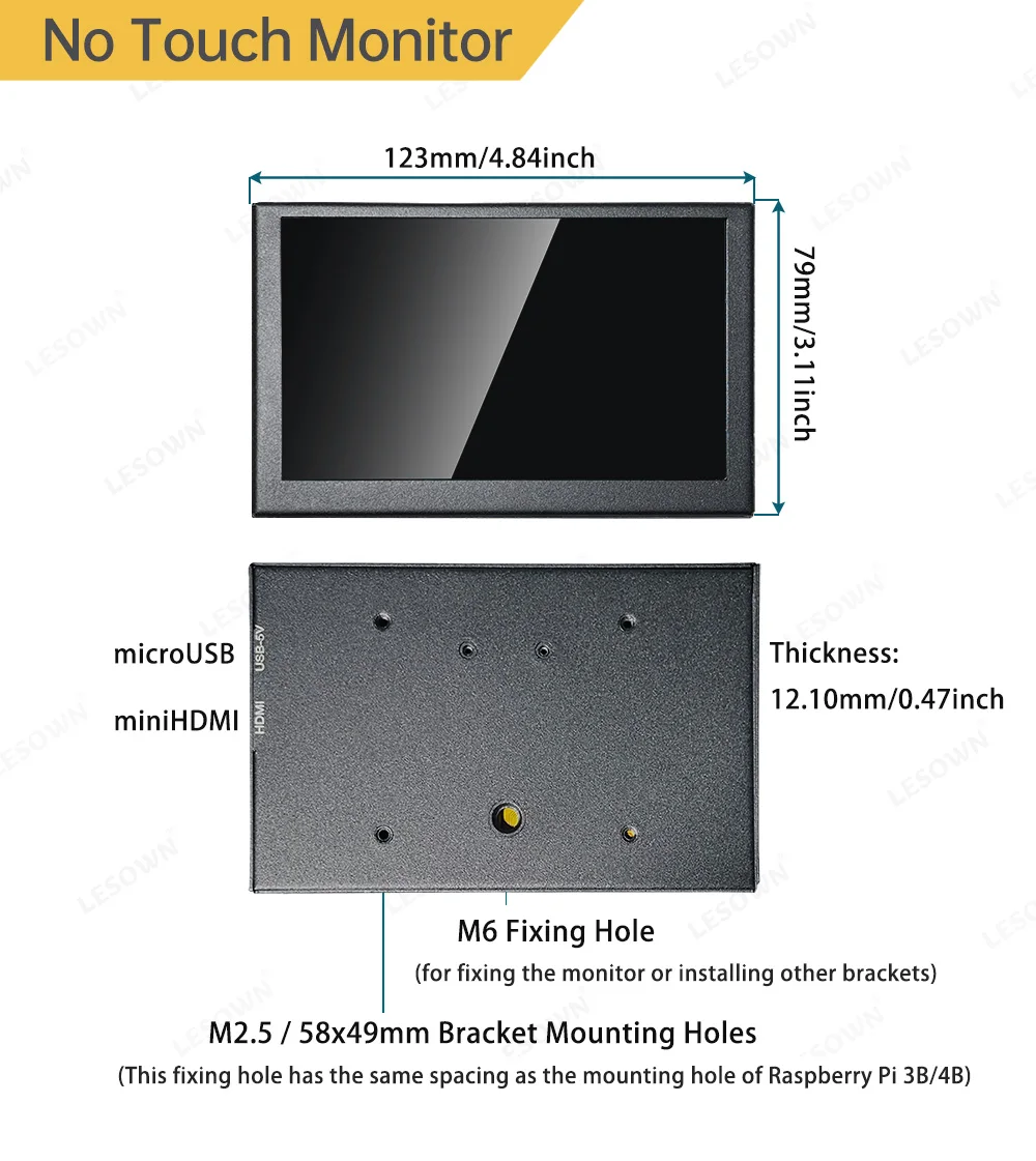LESOWM HDMI 800x480 5 inch IPS USB Secondary Screen mini Computer Display CPU GPU Temp Monitor with Metal Case for Aida64