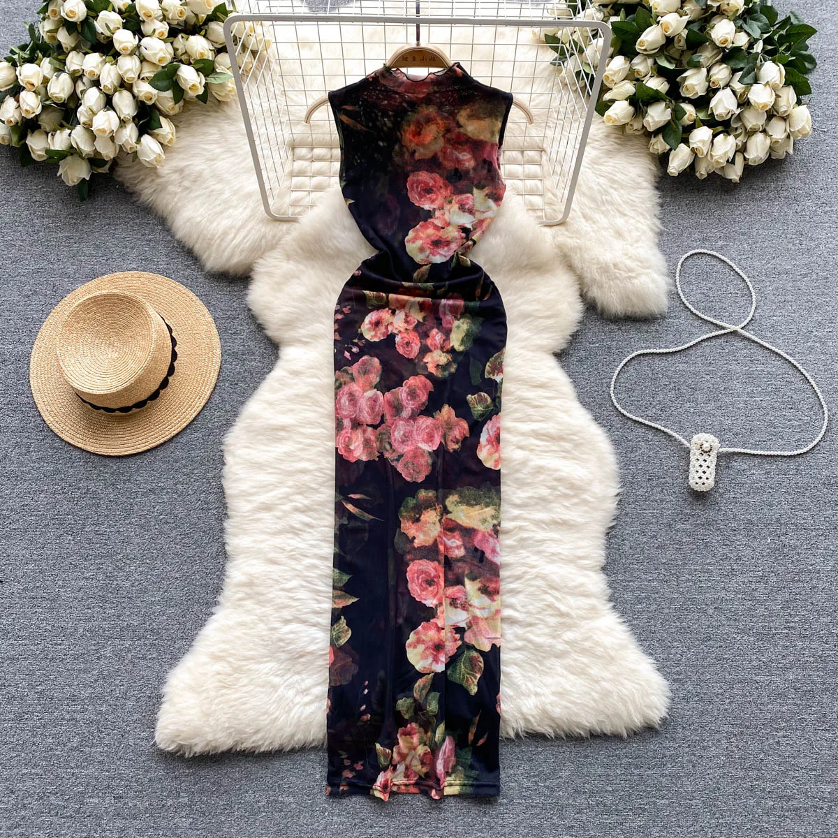 Vestido de madurez ra de la serie Salt, novedad de 2023, vestido ajustado con estampado Retro para mujer, falda envolvent...