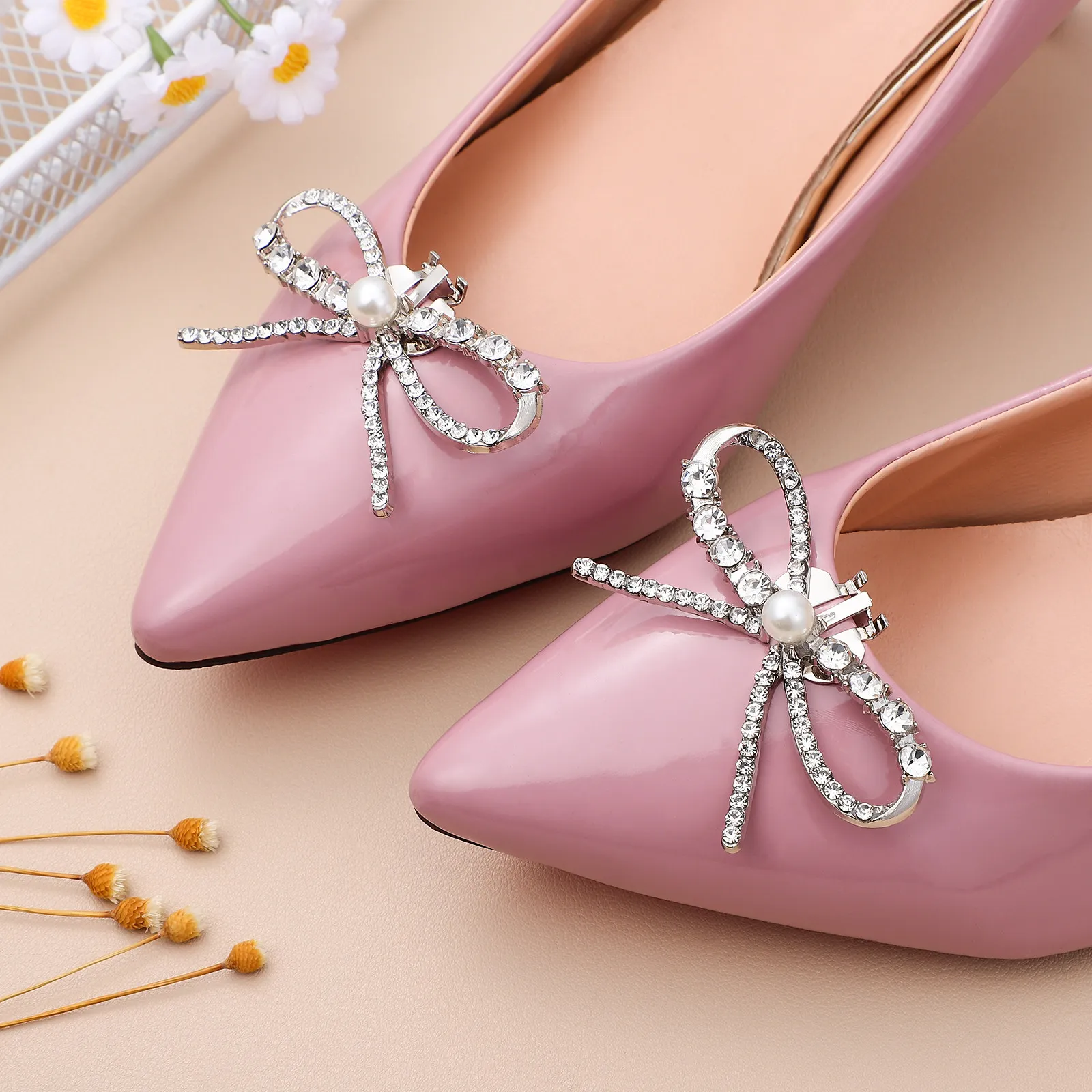 2 Piezas de Clips para Zapatos con Lazo de Diamantes de Imitación, Elegantes Accesorios Desmontables para Zapatos, Adorno Brillante para el Talón, Decoración de Joyería para Mujer