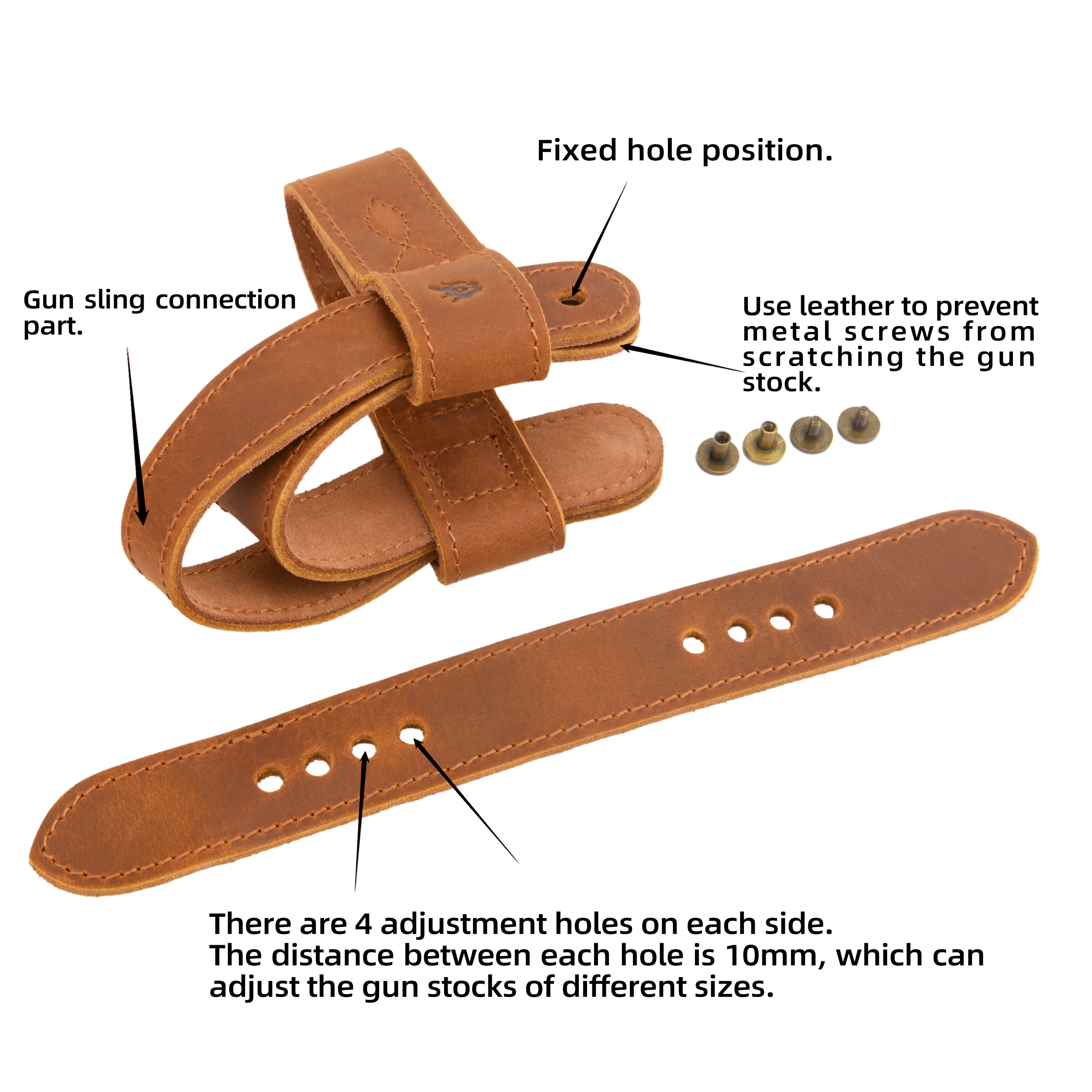 1 Set of Leather No Drill Harnessed Butt Holder, Sling Ring Barrel Mount, Carry Sling for Rifle