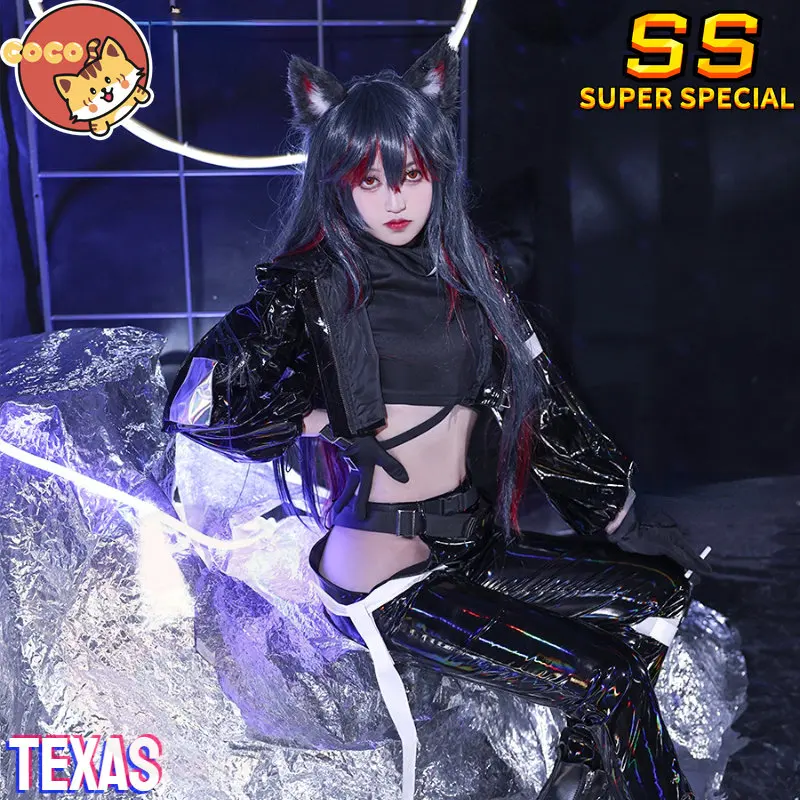 CoCos-SS Game Arknights  Ambience Synesthesia Texas Cosplay Costume Arknights Spotlight Cinematic Texas Leather Costume + Wig