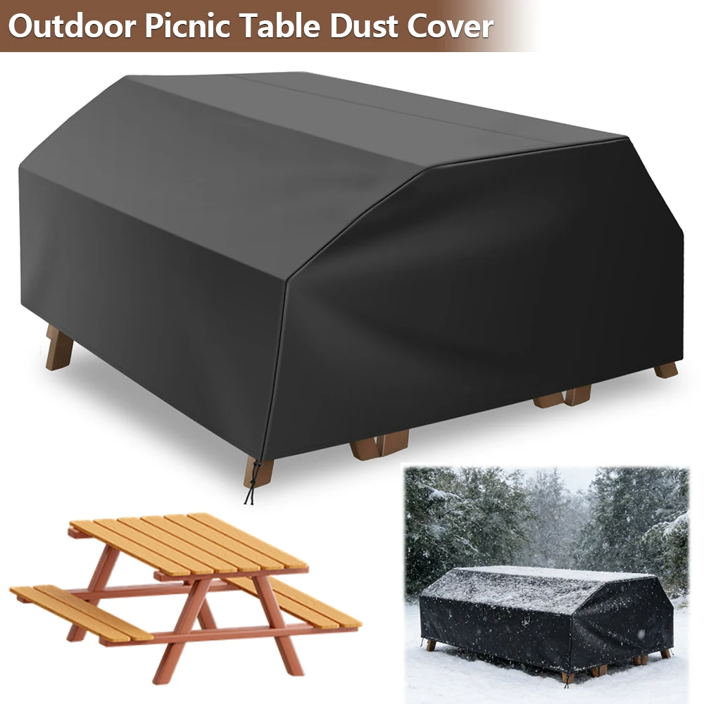 

Outdoor Picnic Table Dust Cover Oxford Waterproof Garden Furniture Protective Cover with Drawstring Camping Table Bench Cover