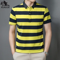 Polo de manga corta para hombre, Camiseta de algodón de alta calidad, polo informal de negocios a rayas, T01, novedad de verano