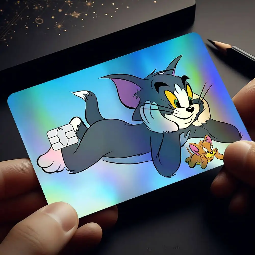 Funny T-TomS Cat And J-Jerry Holographic Sticker Laser Film Shinny Skin For Debit Credit Bank Card view 3