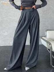 Clacive Fashion Loose Stripe Women's Pants 2025 Vintage High Waist Full Length Trousers Elegant Classic Wide Leg Pants Female