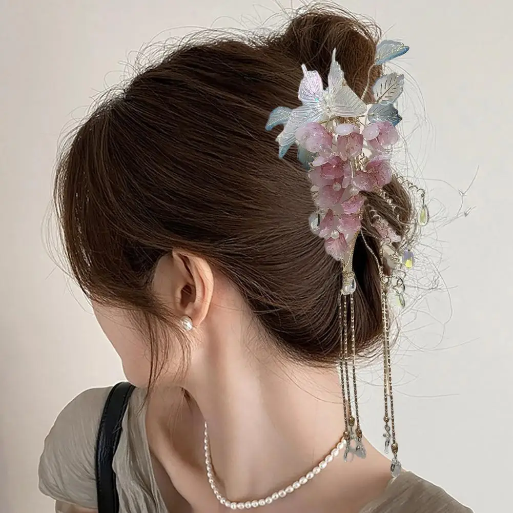

Hair Clip Butterfly Flower Wisteria Glass Hairpin Flower Beads Tassel Hair Claw Multi-functional Spring Clip Hair Accessories