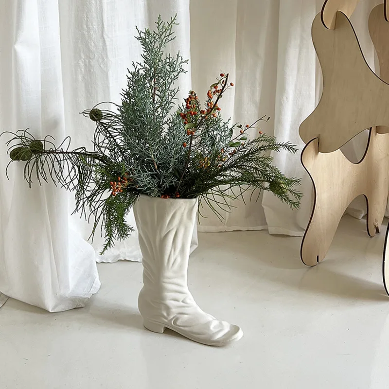 

Artistic Creative White Boots Ceramic Vase Unique Flower Bottle for Home Decor Fashionable Living Room & Porch Decoration Piece