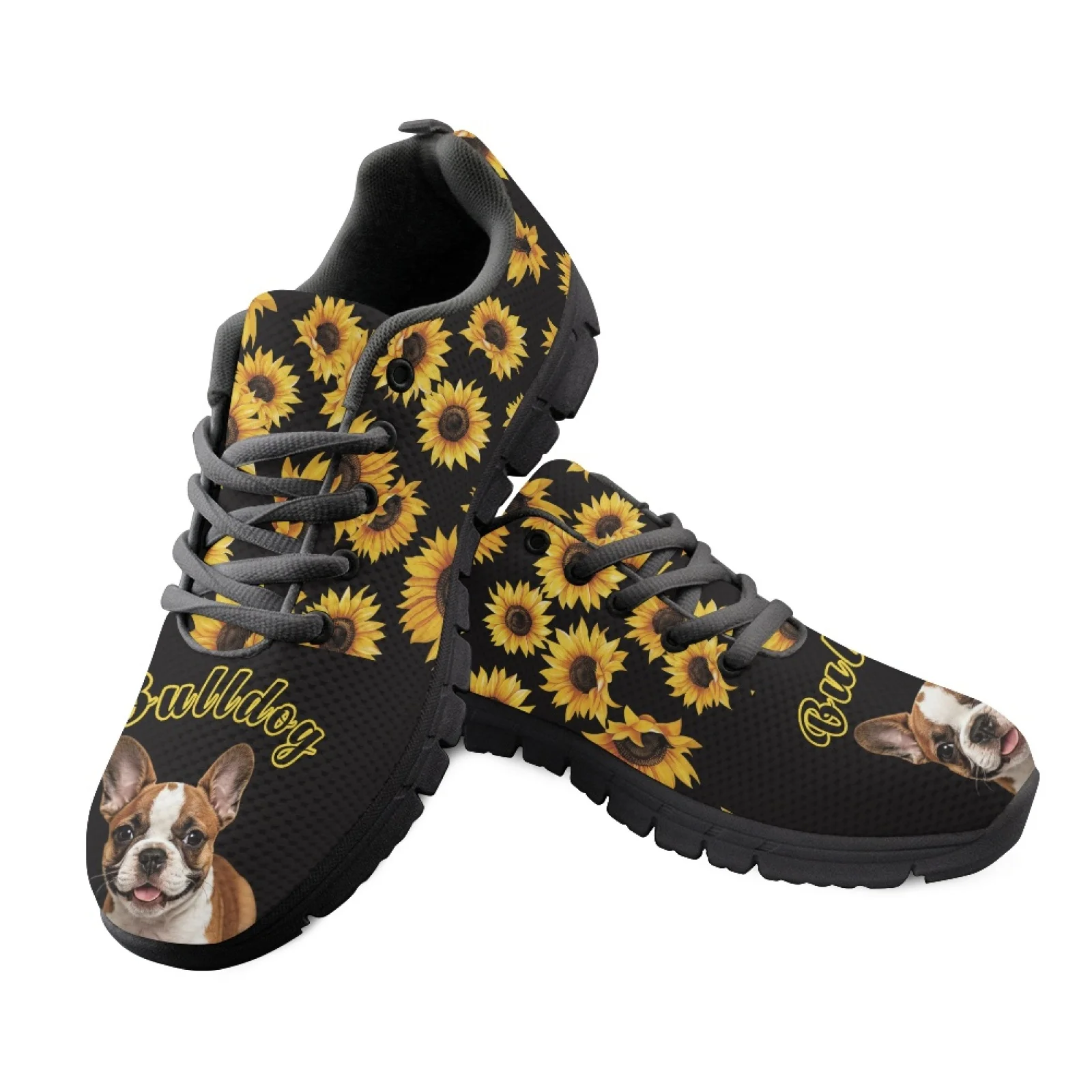 INSTANTARTS Running Sneakers with Sunflower Bulldog, Mesh Athletic Trainers for Leisure Workout and Daily Training