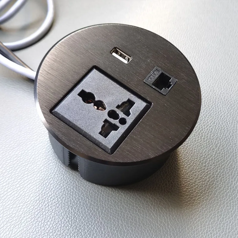 High Quality High Grade Round Type Desktop Socket Outlet With 1 USB Charger 1universal Socket 1 Data Cat6 RJ45 Cable UK Plug