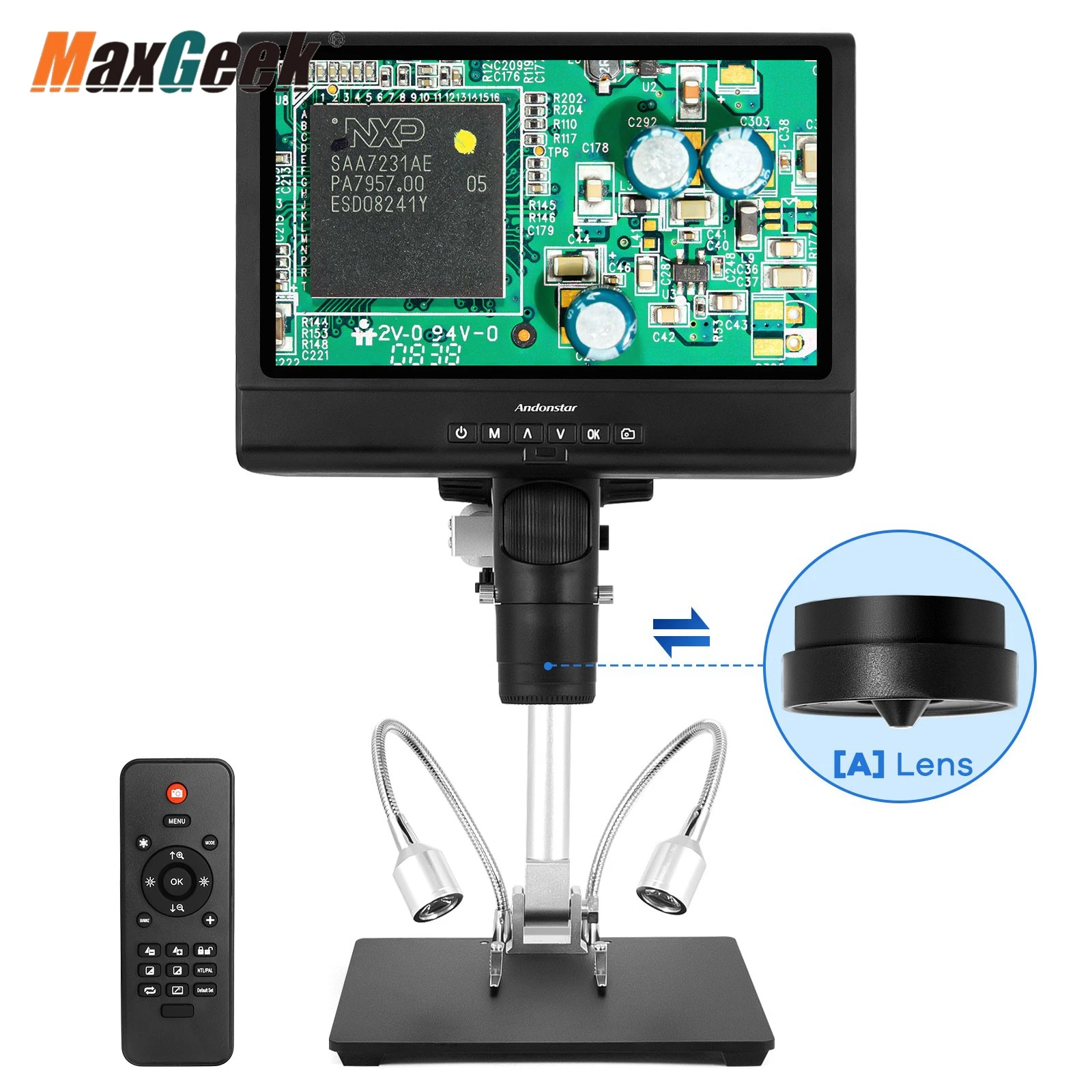 Maxgeek Andonstar AD249-M 10-inch LCD Screen Digital Microscope for Electronics Soldering and Repairing