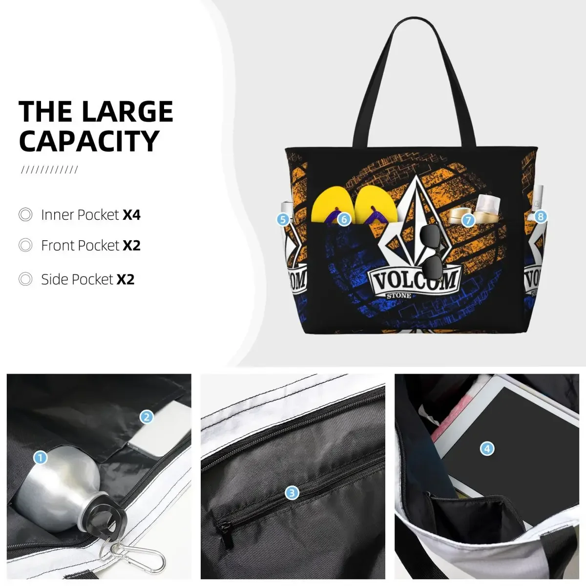Half Diamond Volkom Beach Tote Bag Sport Gym Yoga Duffle Large Tote Bag Women Travel Bag Fitness bag