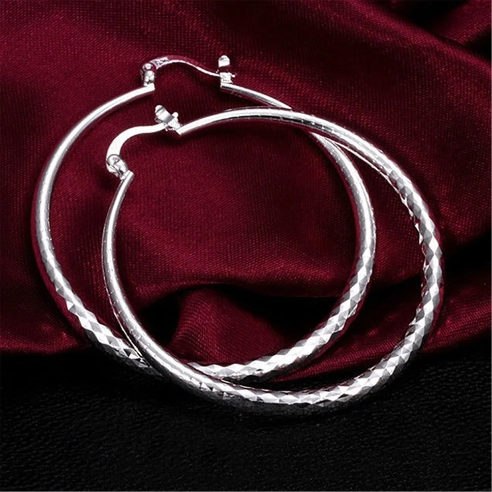 

High Quality 925 Sterling Silver Charms 7CM Big Circle Hoop Earrings For Women Fashion Party Wedding Jewelry Holiday Gifts