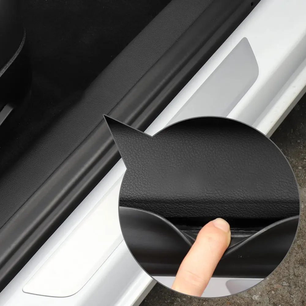 4pcs/set Car Leather Front and Rear Door Sill Protective for Tesla Model 3 Model 3 2017-2022 Hidden Protection Car Accessories