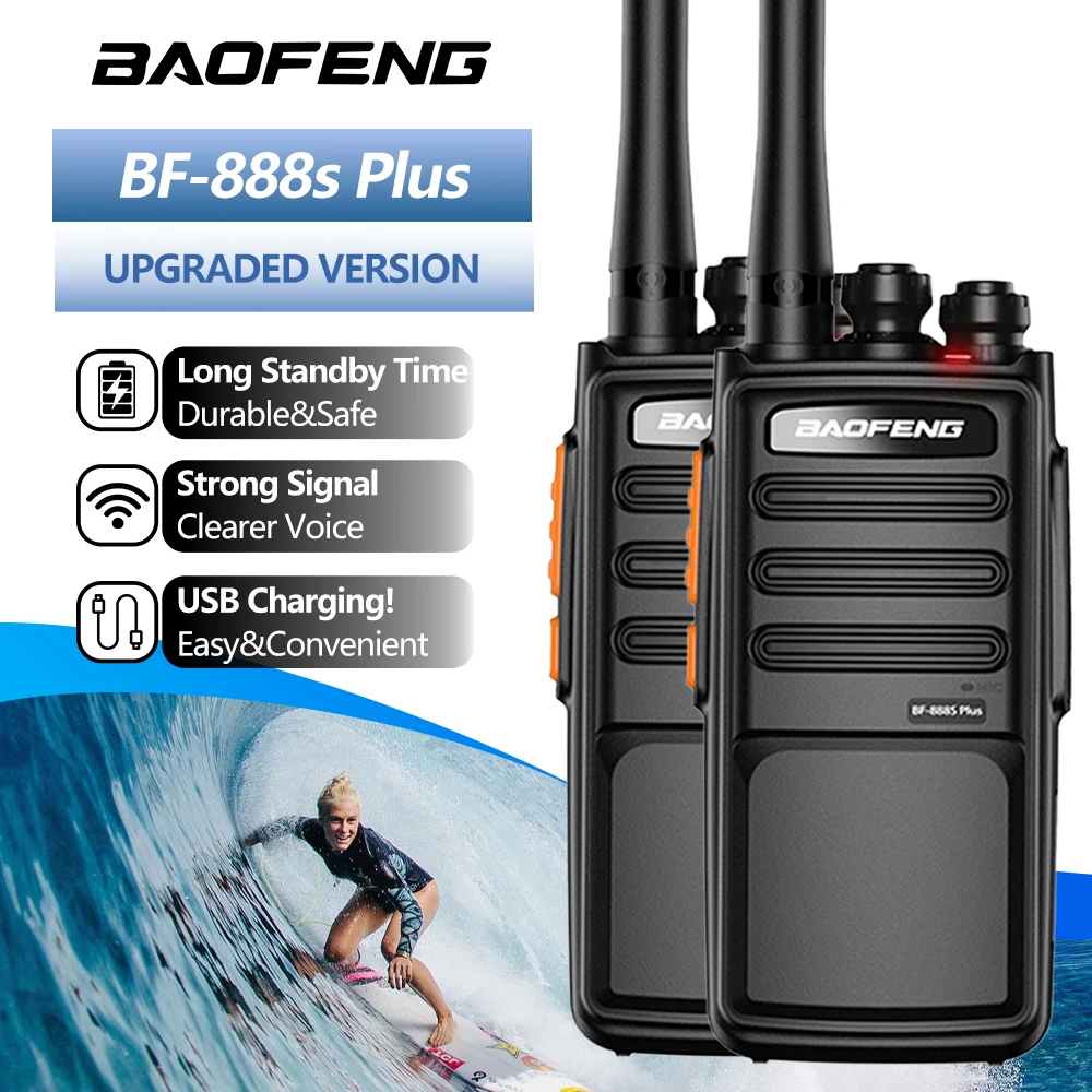 2PCS Walkie Talkie Baofeng BF-888S PLUS Upgraded Version 16 Channel Professional Range 1-3km Portable Two-Way Radio PMR446