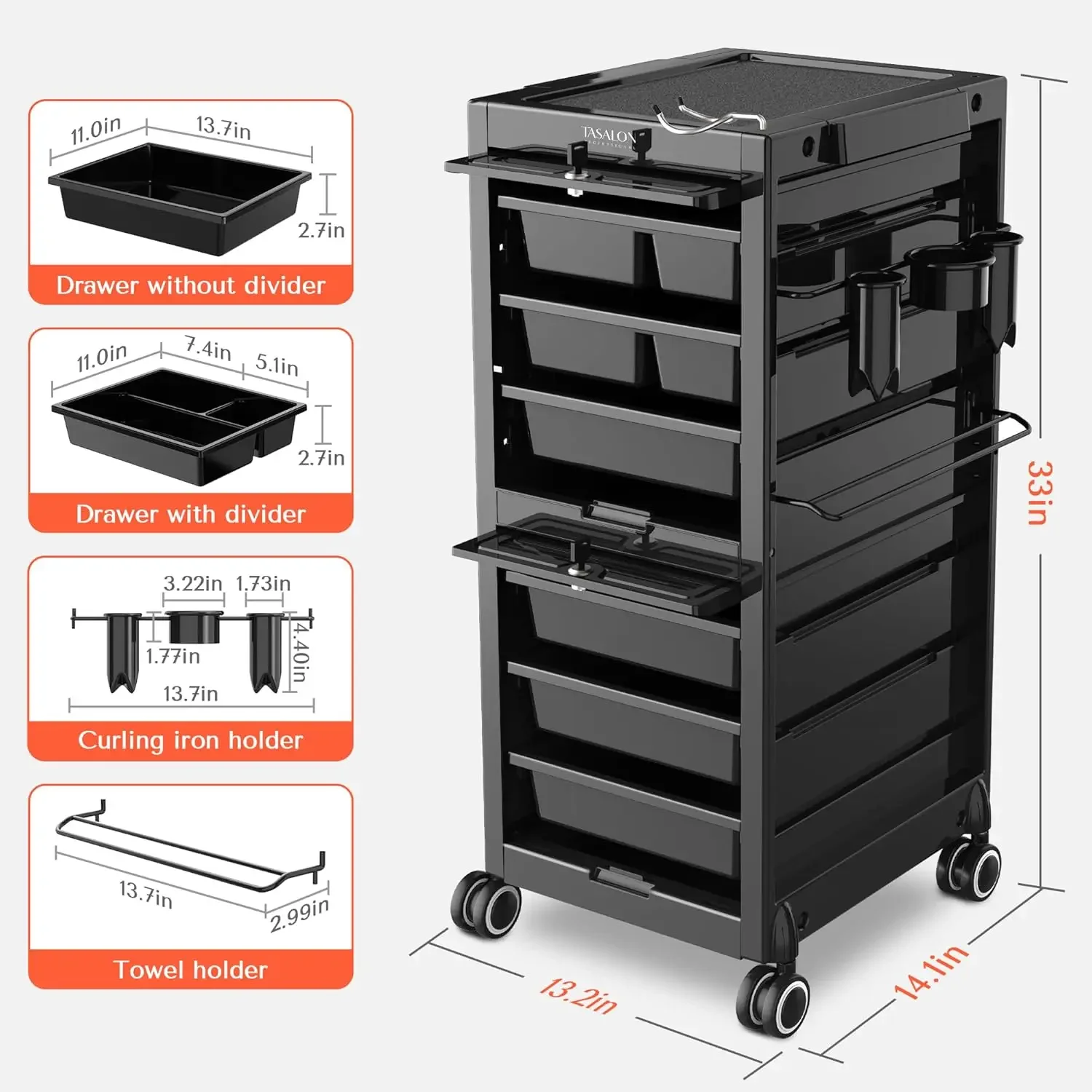 Lockable Salon Trolley Cart - Beauty Salon Cart with 6 Drawers and Tool Holders, Salon Stations for Hair Stylist