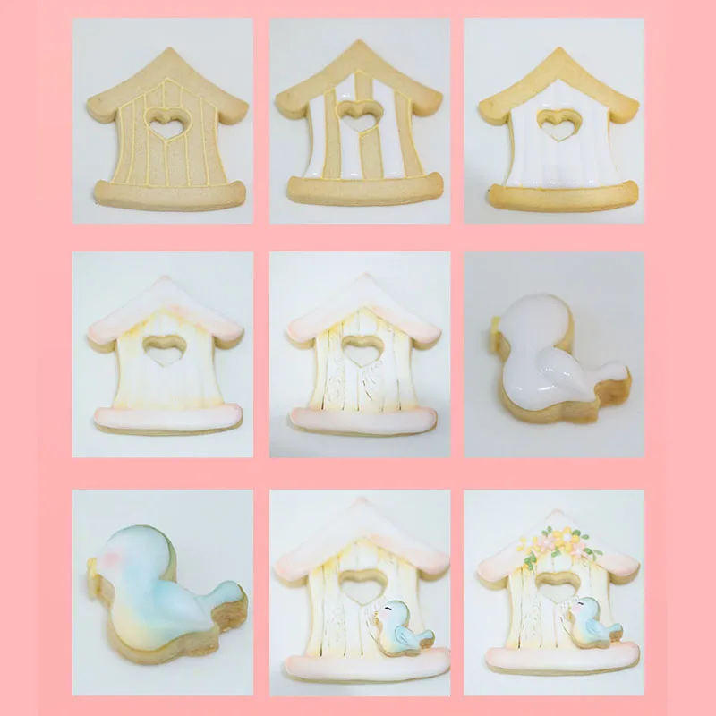 Valentine\'s Day Cartoon House Bird Cookie Cutter Love Hear Biscuit Cutter Set Cookie Mould for Kitchen Easter Baking Cake Mould