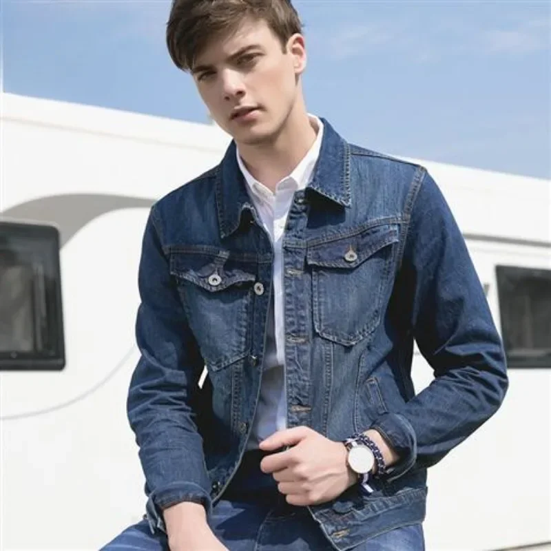 Men's Denim Jacket Short Casual Slim Male Jean Coats Loose Solid Color New In Elatic Y2k Branded Menswear Low Cost Lowest Price