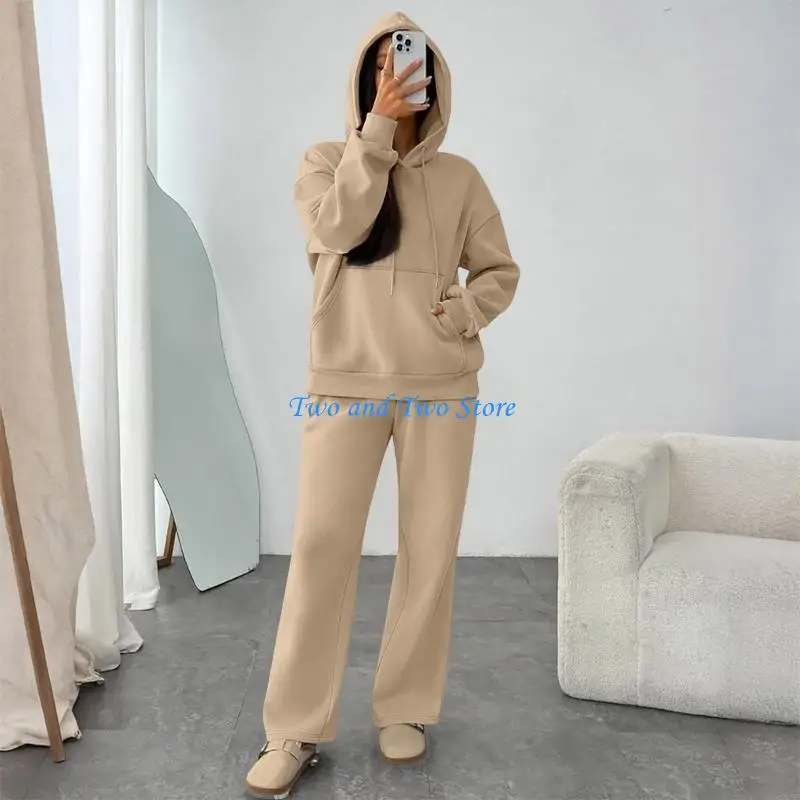 

HX6F Loose Fit Women's Hoodie and Joggers Outfit Set for Home and Outdoor Use