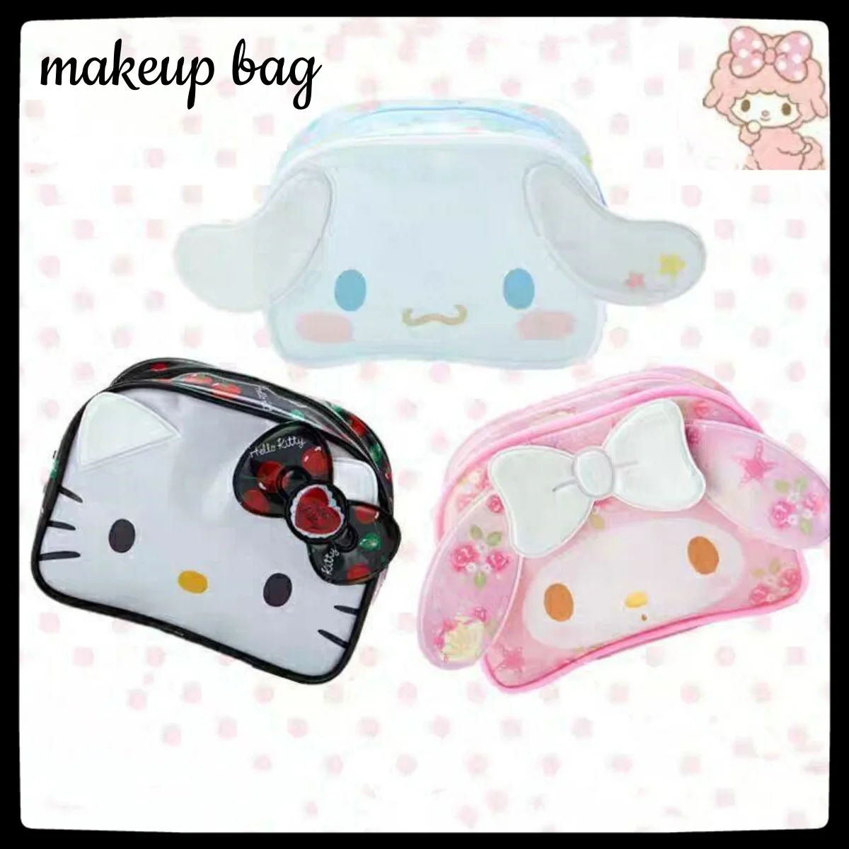 

hello kitty cinnamoroll my melody makeup bag cherry jelly storage toiletry bag big face shape PVC purse women's birthday gift