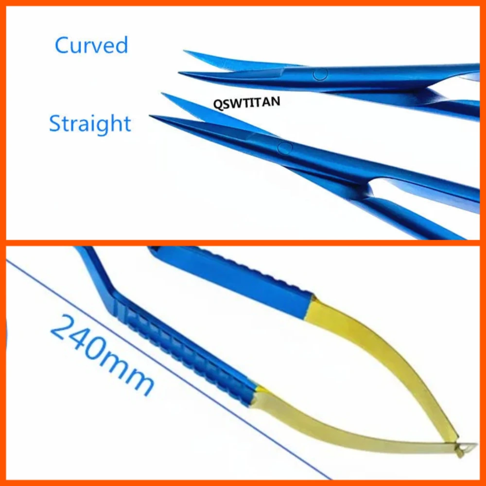 مقص صغير أدوات جراحة الأعصاب مقبض مسطح من التيتانيوم شفرات 11 مم مستقيمة/منحنية #1