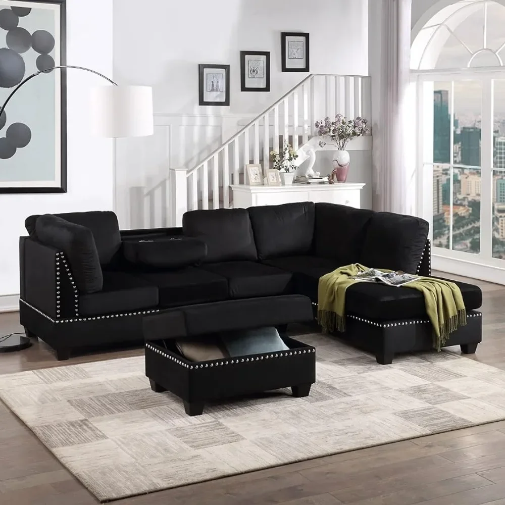 

L Shaped Sofa Footstool, Sofa Set, Reversible Lounge Chair, Suitable for Living Room, Apartment, Office,