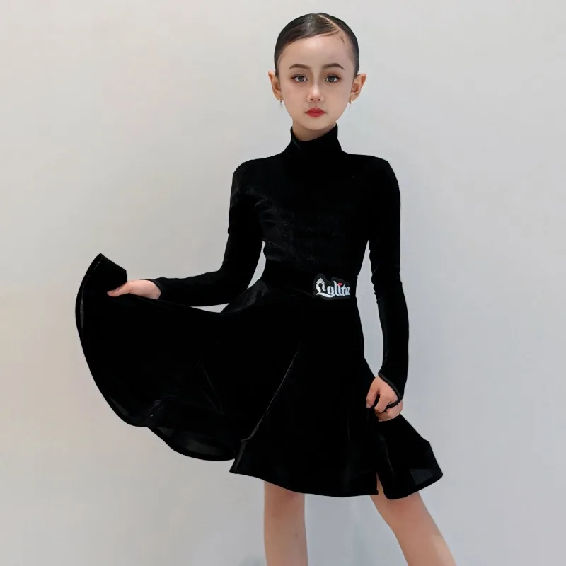 

Autumn Winter New Children's Dance Performance Clothing Latin Dance Competition Dress LongSleeved Performance Garment