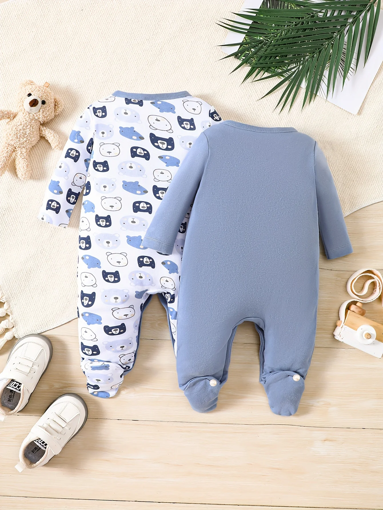 2-Picec Baby Four Seasons Tie Feet Bodysuit for Boys Little Bear Creative Baby Cute Bodysuit Made of Pure Cotton, Soft Comforta