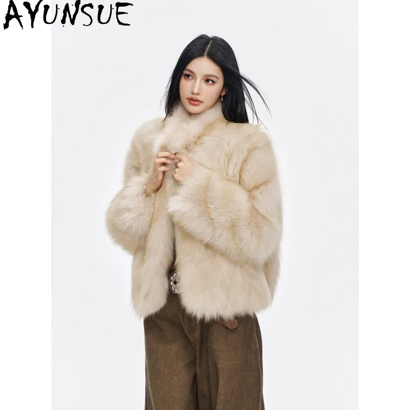 AYUNSUE Natural Whole Fox Fur Coat Women High-quality Winter Jacket Woman Clothing Fashion Real Fur Coats Loose Пальто Женское