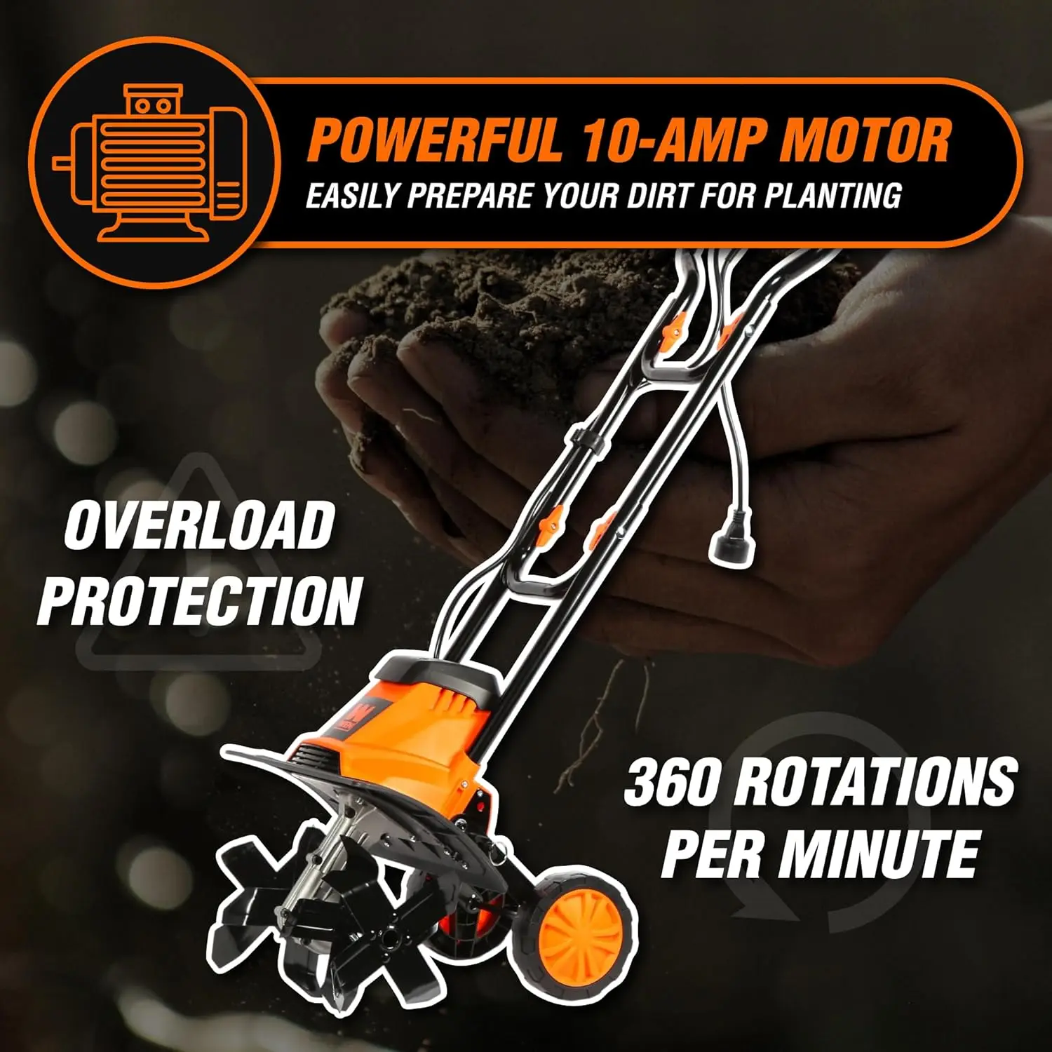 Anakan Listrik dan Kultivator dengan Lebar Tilling 14 Inci dan Motor 10 Amp (TC1014)