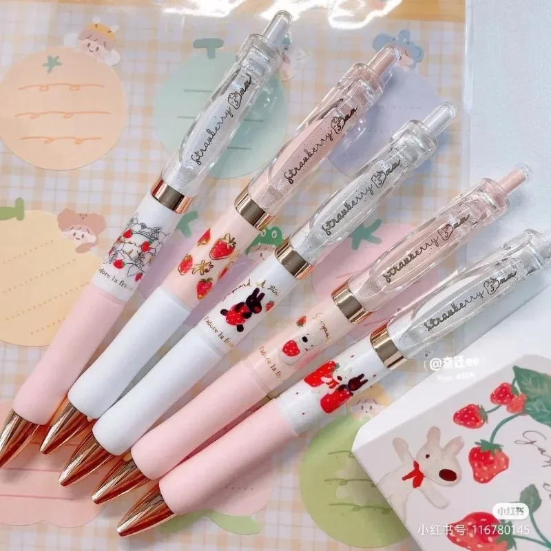 5pcs/set Cute Gel Pen for Kids Kawaii Cartoon Strawberry Animal Stationery Pens 0.5mm Black Ink Scrapbook Writing Pen Student