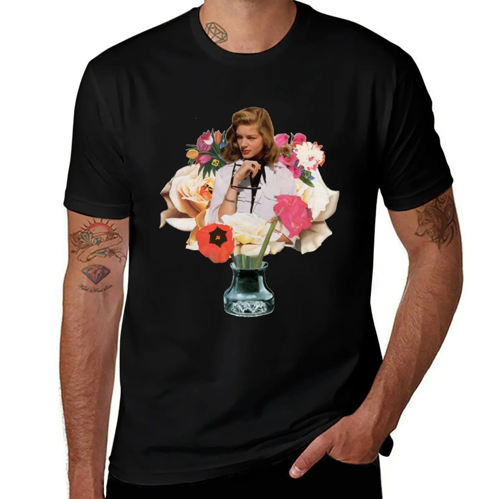 Lauren Bacall Bouquet Collage T-Shirt man t shirts cotton T-Shirt
