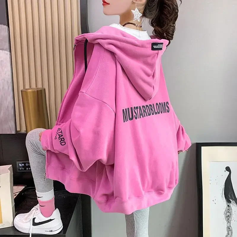 Cotton Hooded Sweatshirt for Women Spring and Autumn Long Sleeve Hoodies Kpop 2000s Korean Popular Clothes Y2k Style Woman Tops