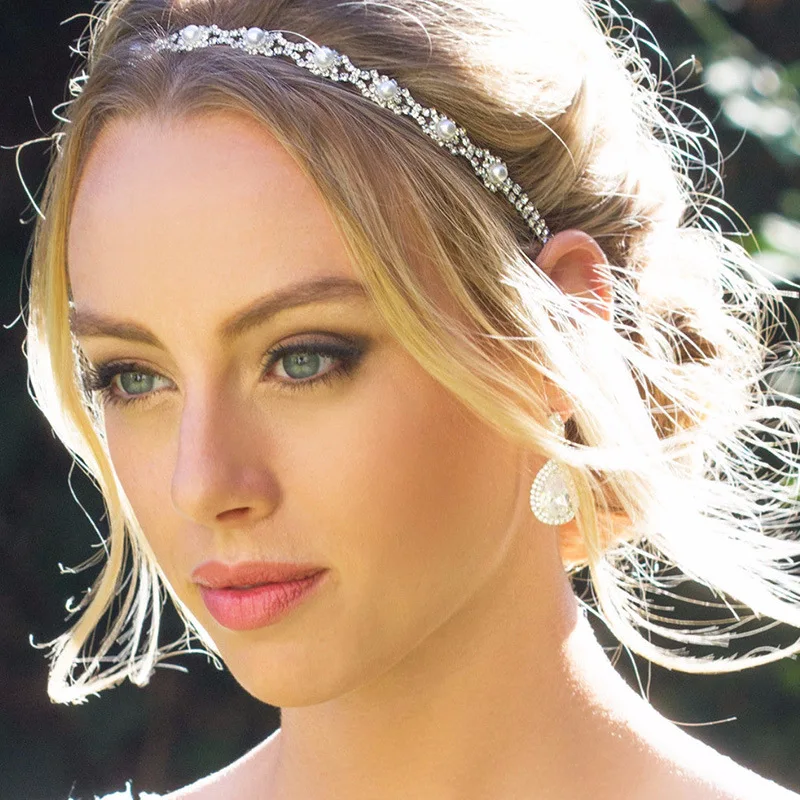 

Bridal Wedding Boho Hair Jewelry Accessories For Women Imitation Pearls Head Chain HeadPiece Bijoux Femme