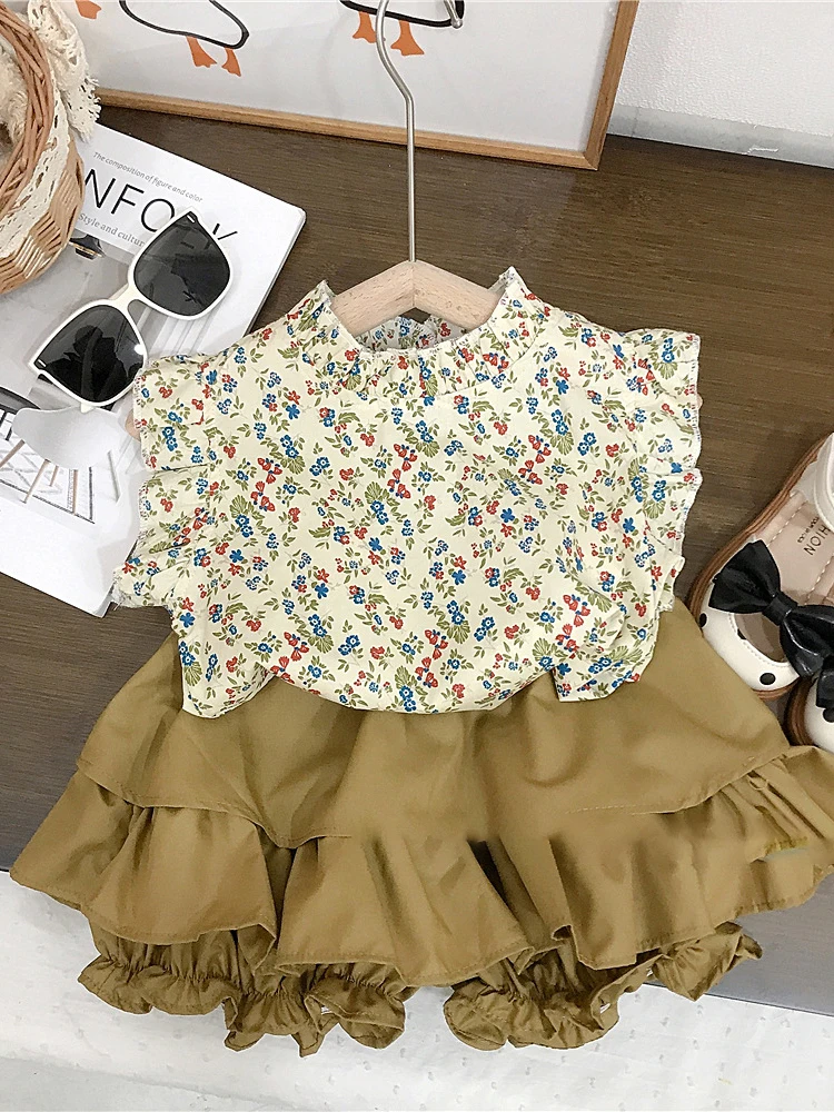 

Girls Summer Floral Print Svel Top And Skirt Pants Set Baby Sweet Cute Vest orts Two Piece Set Faionable Ensemble