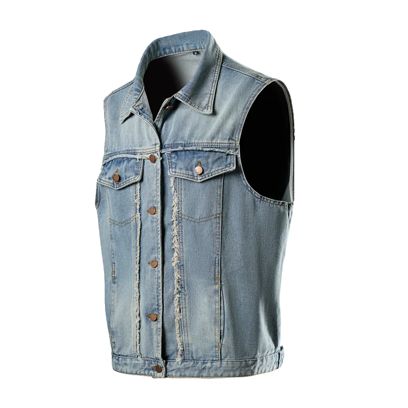 2024 Spring Mens Sleeveless Jeans Jacket Men Blue  Denim Jeans Vest Men Cowboy Denim Vest Mens Jeans Waistco   1530