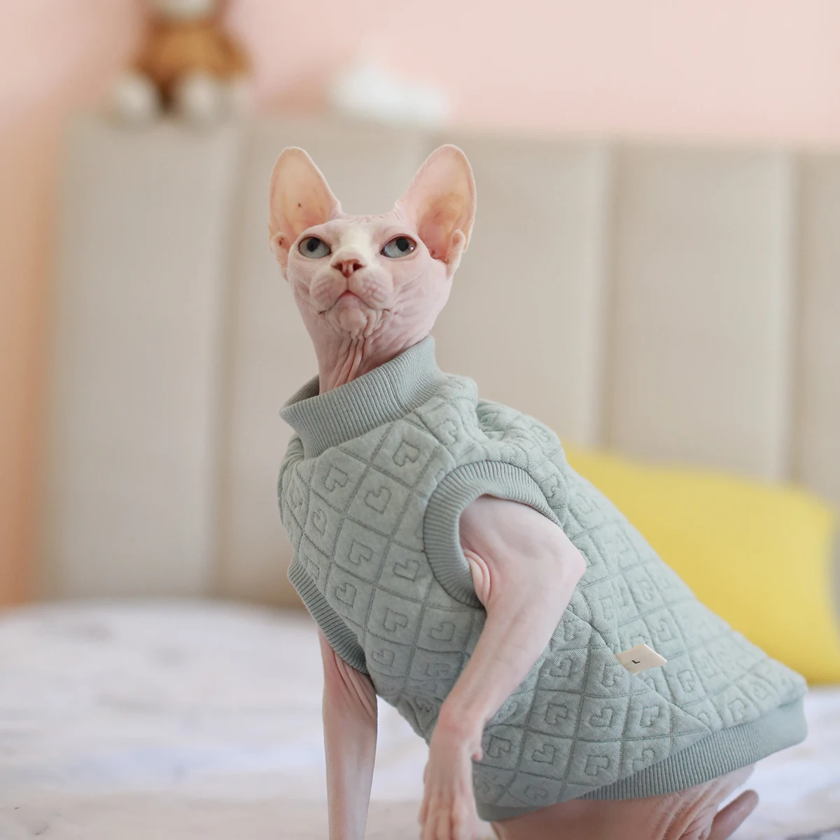 

Green Short Sleeves Cotton 2-legged Coat for Sphynx Cat Soft Cartoon Shirt for Kittens Pajamas for Cat Pet Supplies