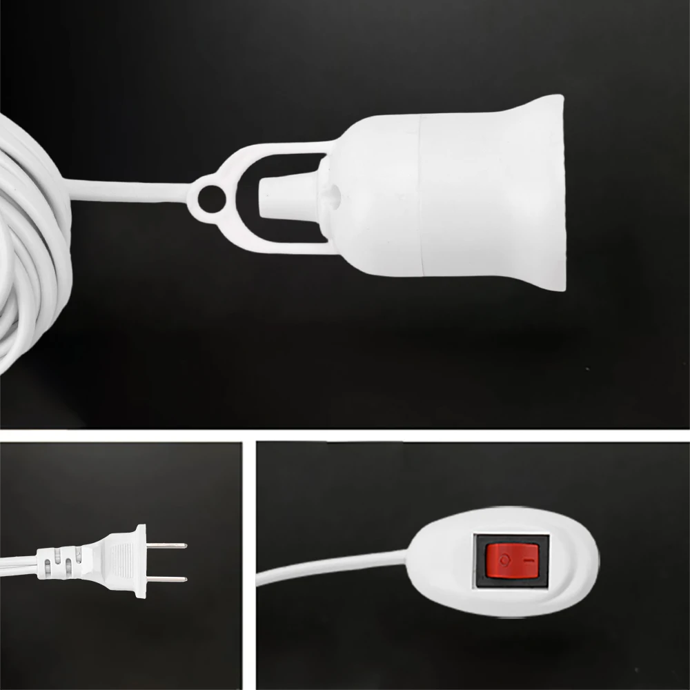 AC110V 220V US Plug E27 Thread Lamp Base Lamp Adapter with Key Switch 3/5/8/10M Extension Cable Portable Mobile Lighting