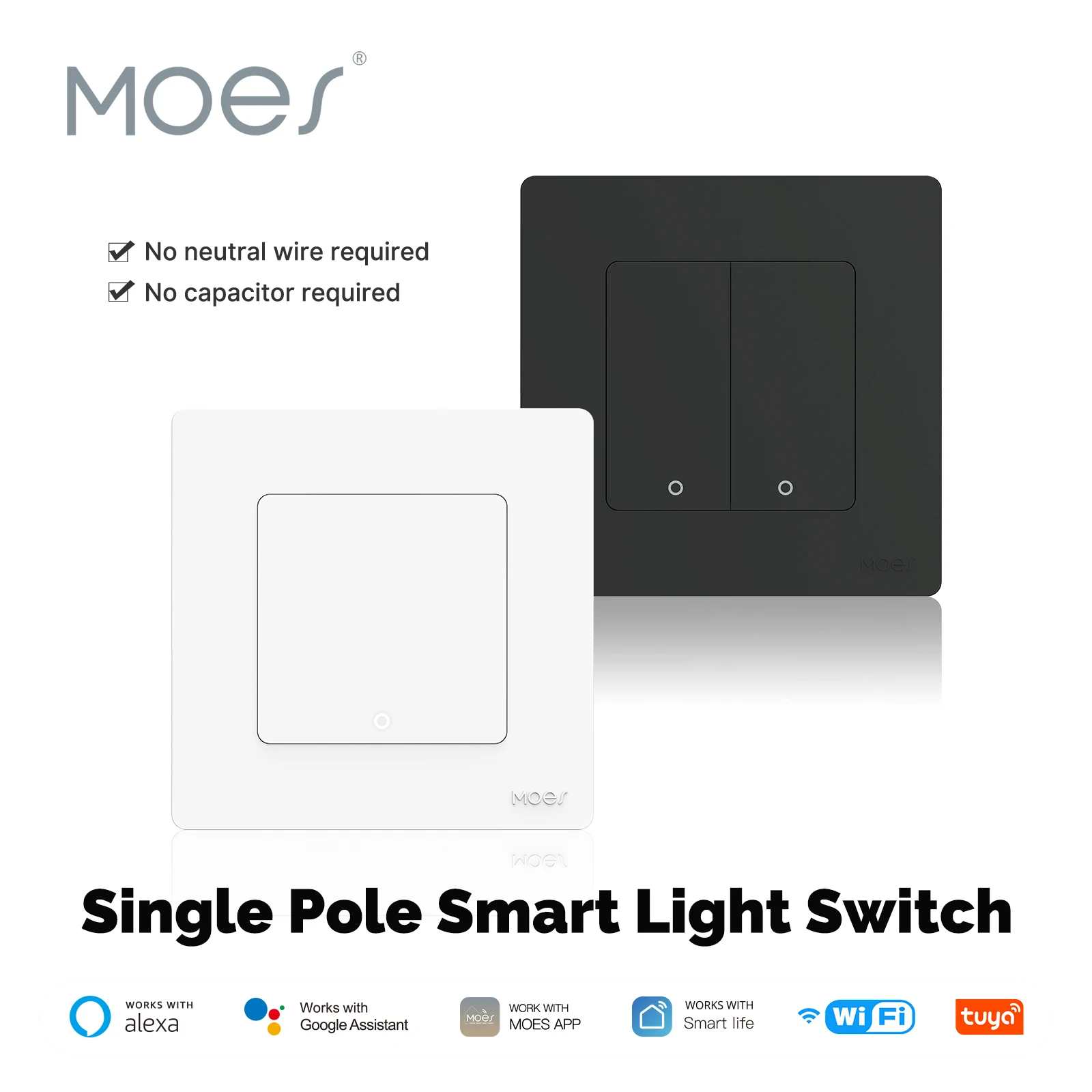 MOES WiFi Star Ring Smart Light Push Button Switch No Neutral No Capacitor Required Compatible with Alexa Google Home