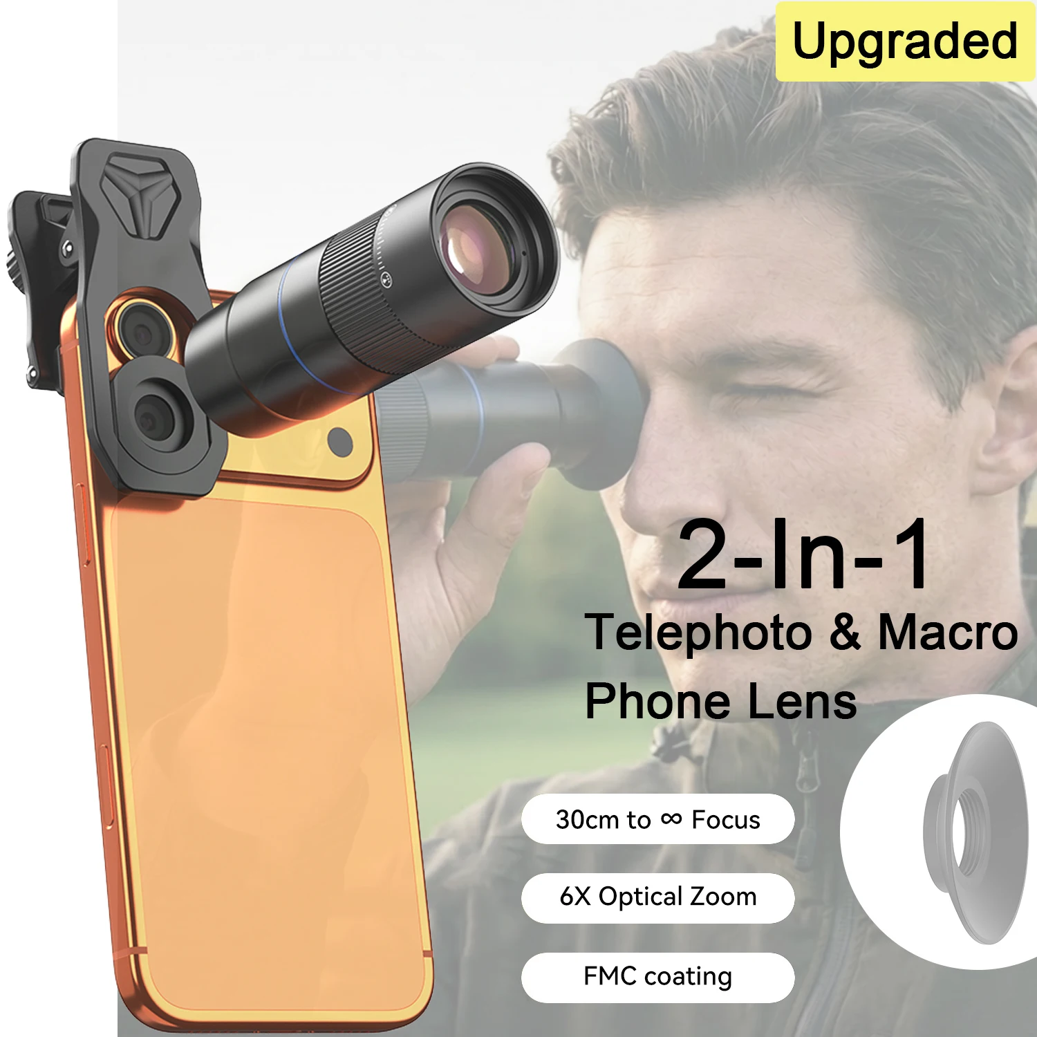 APEXEL Upgraded 2‑in‑1 Telephoto & Macro Phone Lens FMC 6X Optical Zoom Clip‑on Camera Lens for Smartphone Outdoor Photography