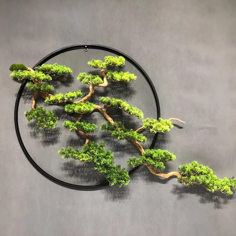 

Study background wall pine tree wall decoration living room video wall pine tree pendant decoratio