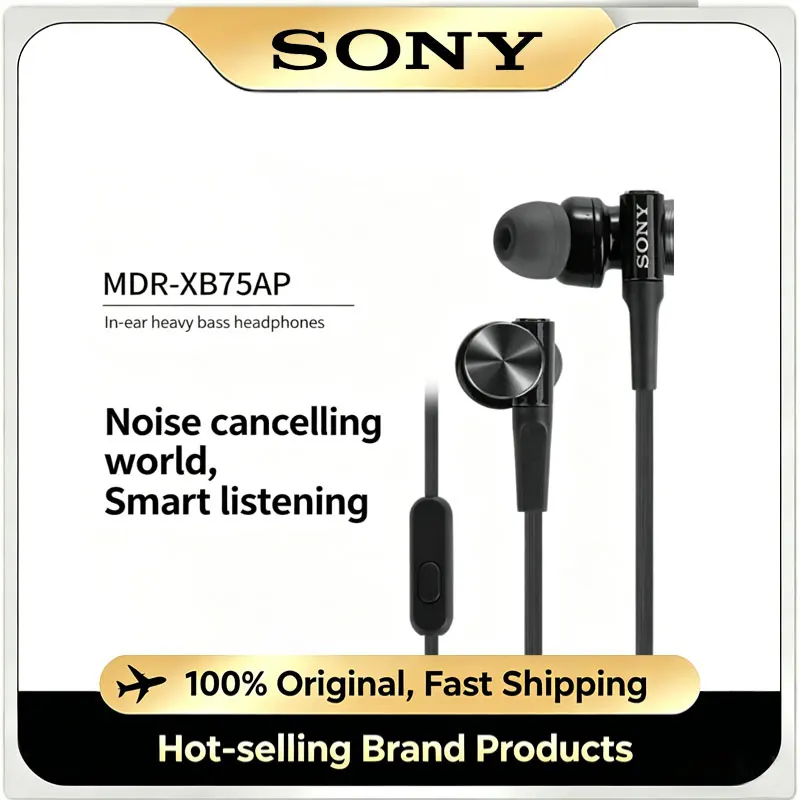 Fones de Ouvido Intra-auriculares SONY MDR-XB75AP com Fio, Extra Bass, HiFi Estéreo com Microfone