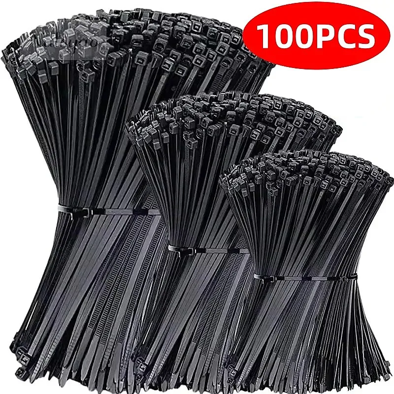 100PCS Plastic Nylon Cable Ties Self-Locking Cord Straps Adjustable Wire Fastening Loop for Home Office Organization