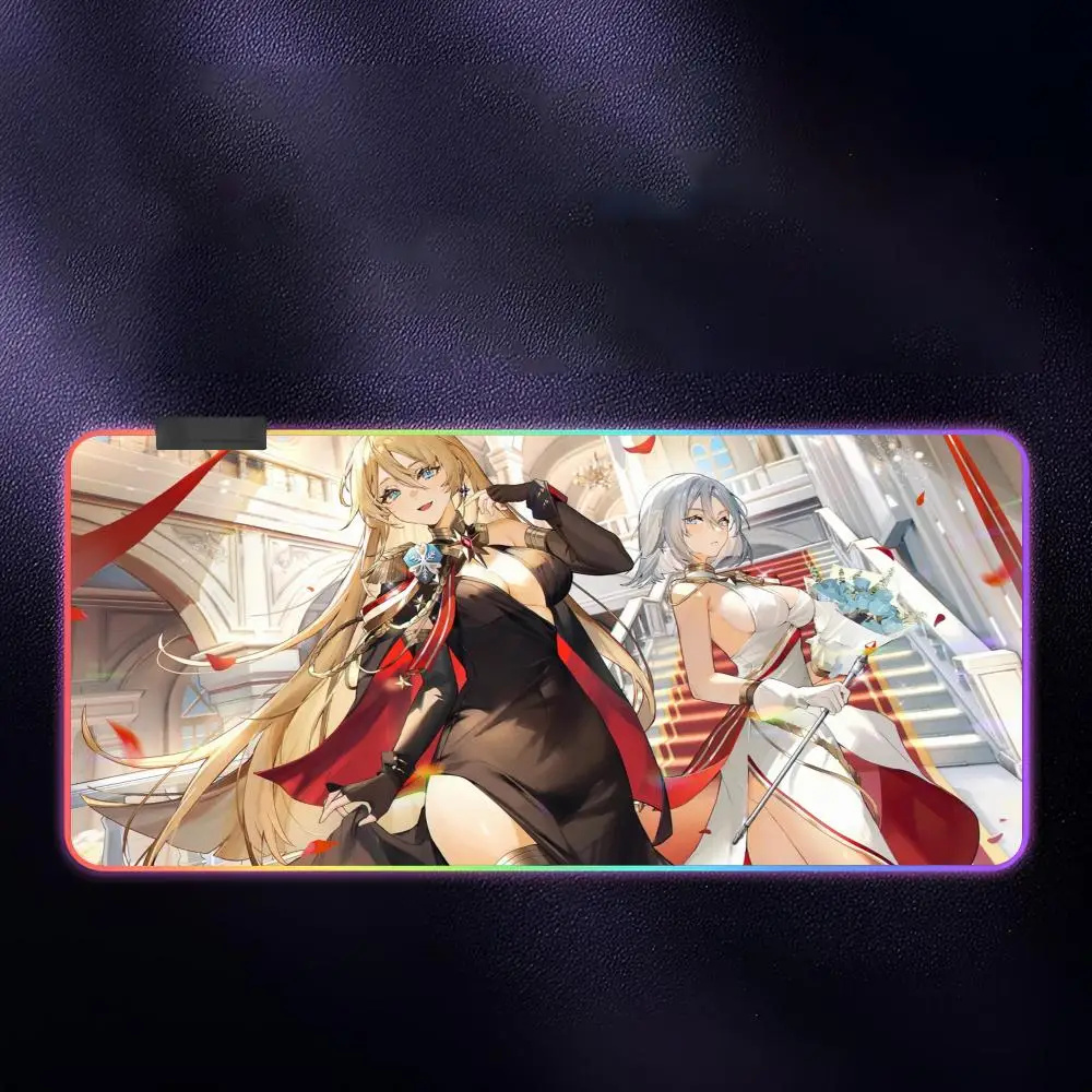 B-Bismarck Z-Zwei Azur Lane Mouse Pad RGB Gaming Mousepad LED Large Games Mouse pads XXL Keyboard Pad Luminous Desk Mat Backlit