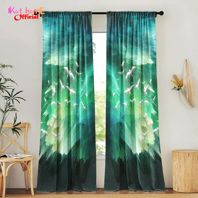 Psychedelic Galaxy Bird Window Curtains For Living Room Cortinas Para Ventanas Bedroom Blackout Curtain Kitchen Door Curtains