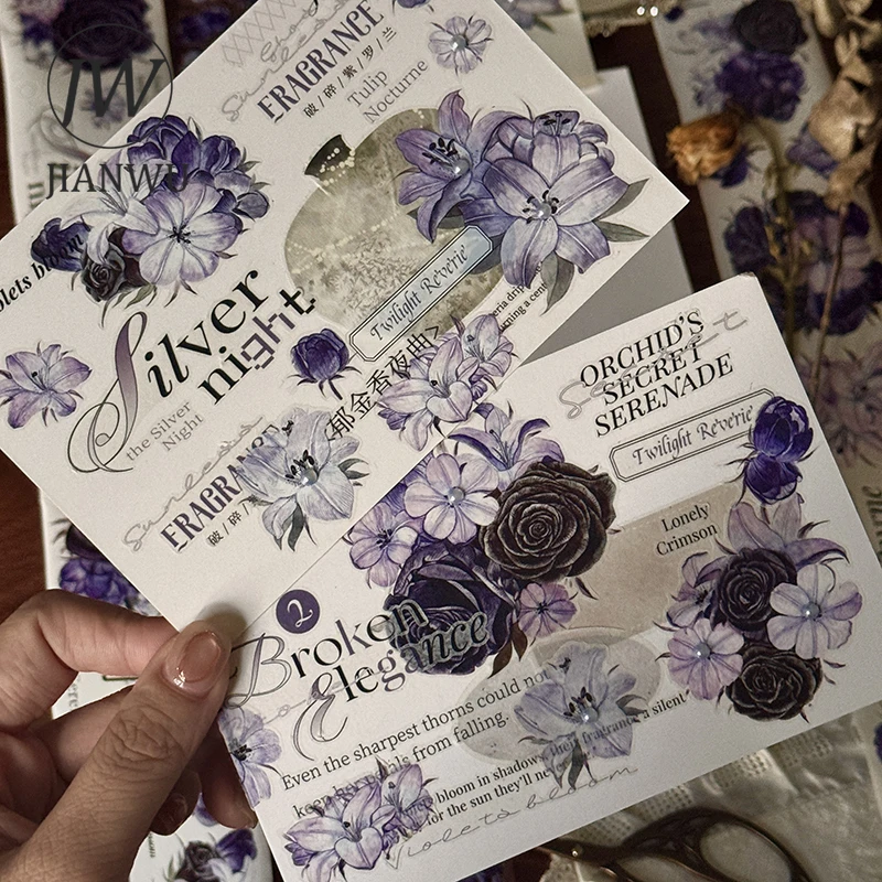 

JIANWU 60mm*6m Vintage Lily Flower Landscape Material Collage Scrapbook PET Tape Creative DIY Journal Stationery