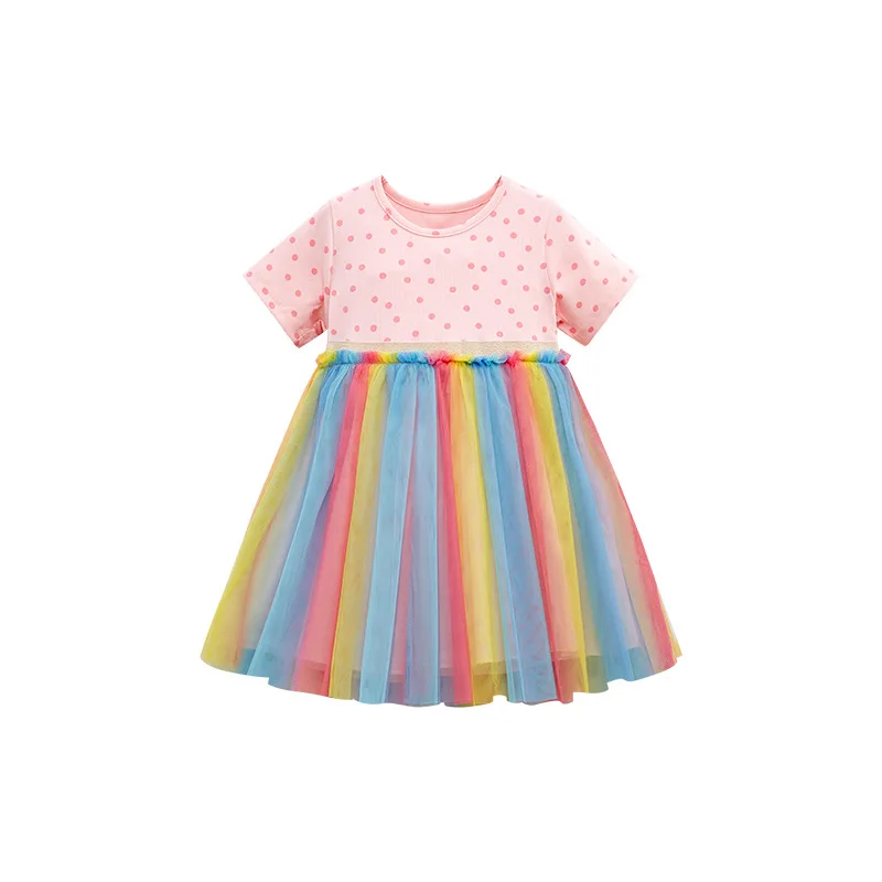 

Summer New Girls' Mesh Skirt Wind Little Girl Dress Children's Short Sleeve Dress