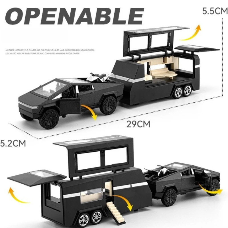 

New 1:36 New Mini, Pickup RV Simulation Alloy Camping Trailer Model Sound and Light, Toy Car Boy Gift