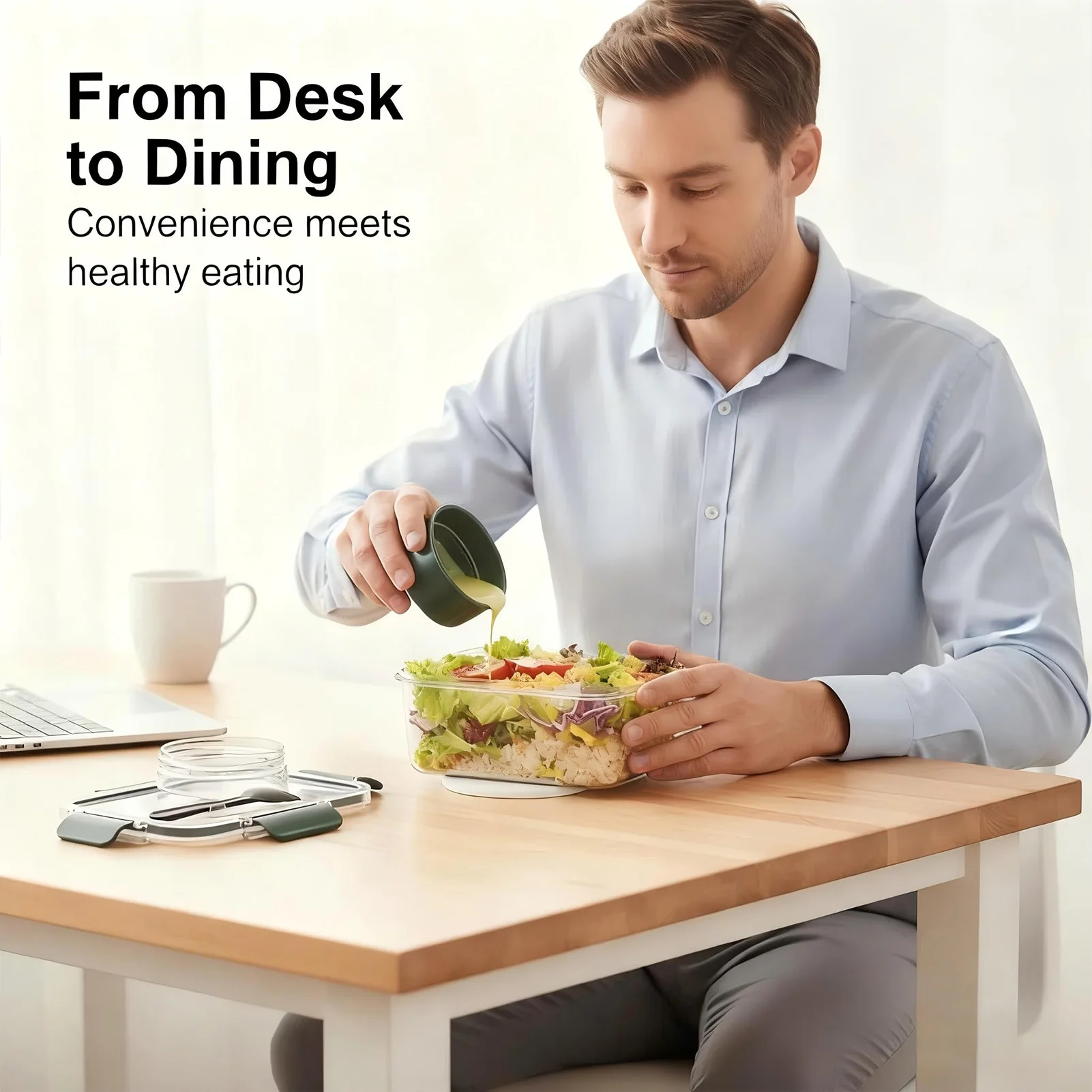 

Portable Lunch Box Large Capacity Sealed Box For Salad Fruit Lunch With Sauce Jar Practical Kitchen Storage Box Plastic Bowls